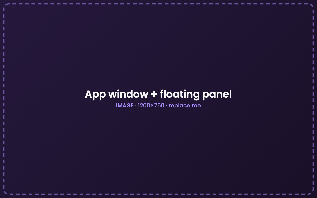 App window with a floating settings panel overlapping it.