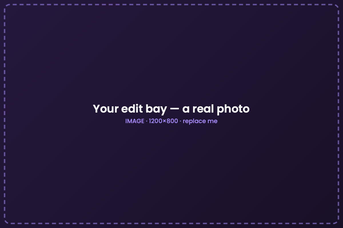 Your edit bay — a real photo beats a render here.